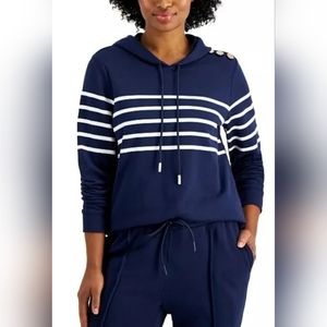 Charter club women's navy striped hoodie size XXL